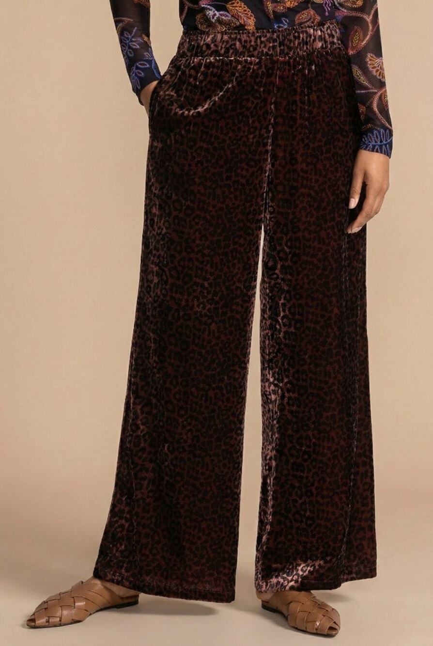 Johnny Was Brown Wide Leg Velvet Pant Misty Leopard Print J65025-8 Size XXL $298